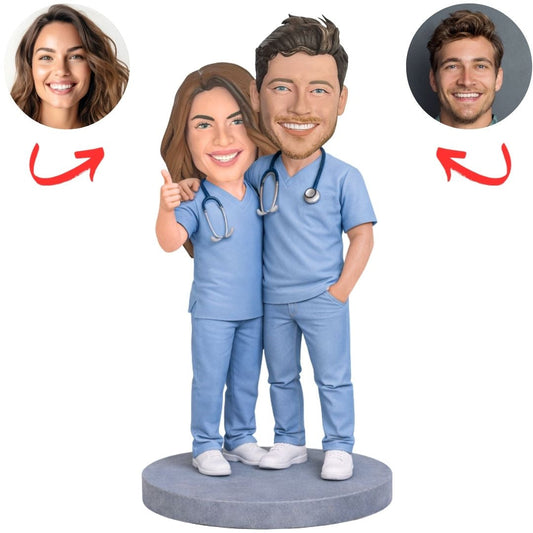 Doctor Couple in Scrubs Custom Bobbleheads
