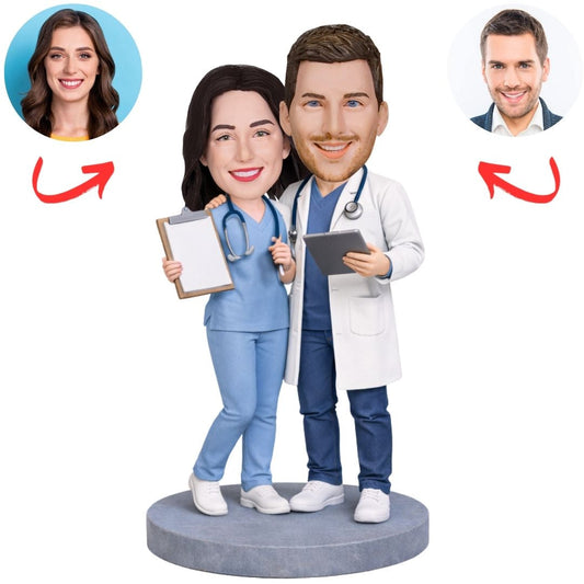 Couple Doctor Holding Medical Record Custom Bobbleheads