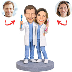 Couple Dentist Doctor Holding Toothbrush Custom Bobbleheads