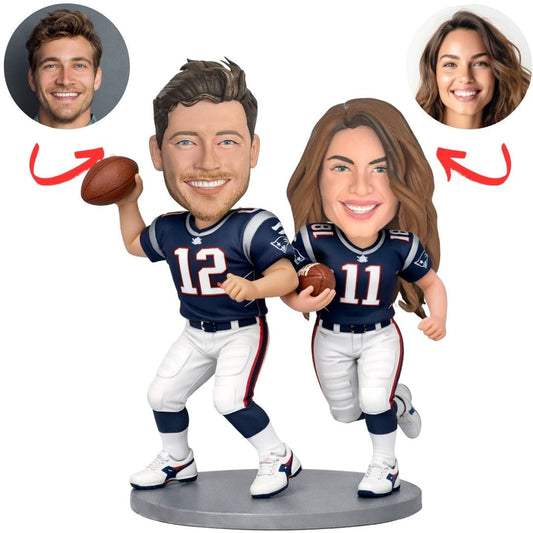 Couple Football Player Patriots Fans Custom Bobbleheads