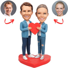Happy Couple with Love Heart Custom Bobbleheads