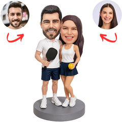 Pickleball Couple Holding Paddle and Ball Custom Bobbleheads
