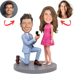 Proposal Couple with Man Kneeling and Ring Custom Bobbleheads Engagement Gift