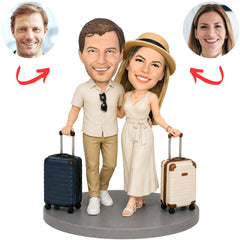 Travel Couple with Suitcases Custom Bobbleheads