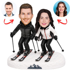 Skiing Couple in Winter Outfits Custom Bobbleheads