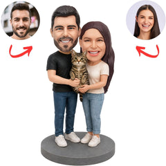 Couple Holding Their Cat Custom Bobbleheads