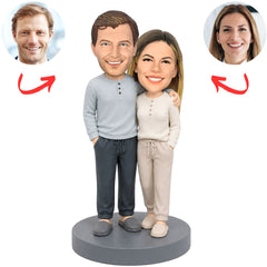 Cozy Couple in Matching Loungewear Custom Bobbleheads