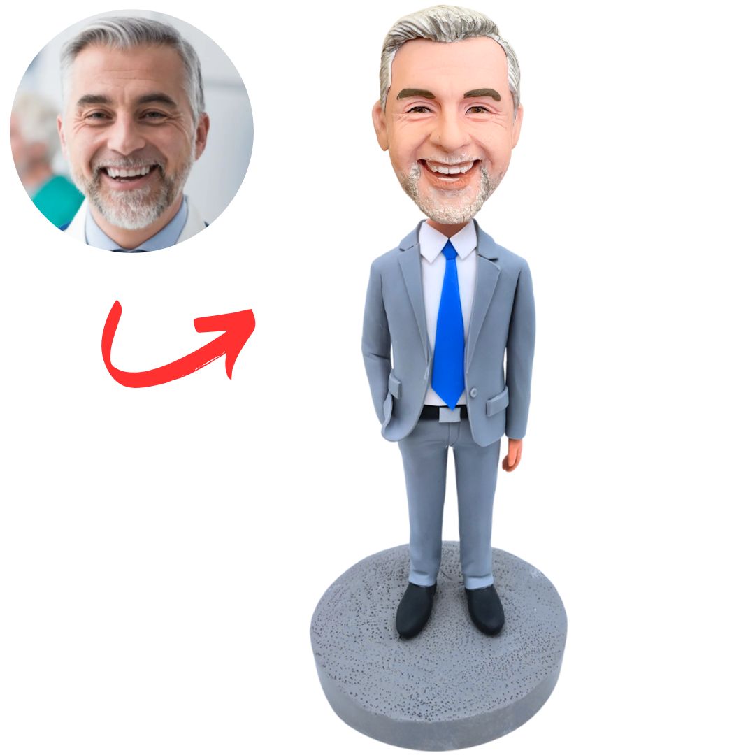 Business Man in Gray Suit Custom Bobbleheads