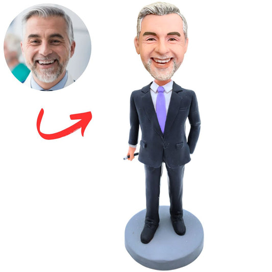 Business Man holding a Pen Custom Bobbleheads