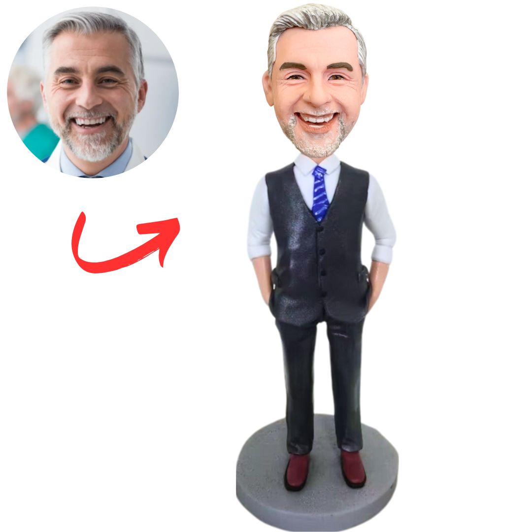 Business Man Wearing Vest Custom Bobbleheads