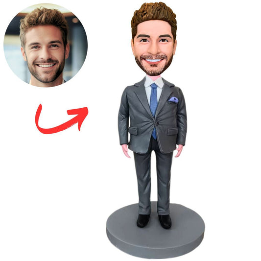 Fat Business Man in Gray Suit Custom Bobbleheads