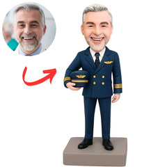 Male Captain in Uniform Holding Hat Custom Bobbleheads
