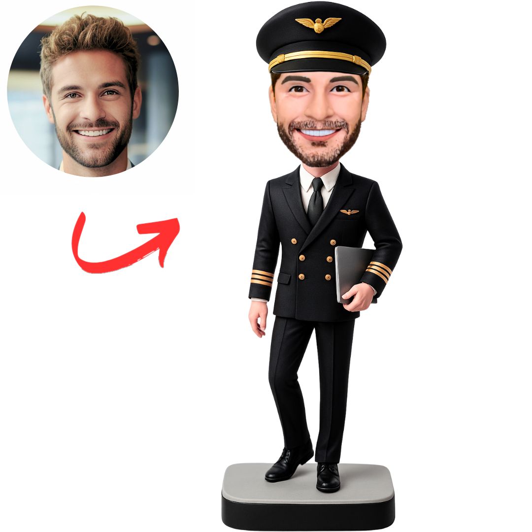 Handsome Captain in Black Uniform Custom Bobbleheads