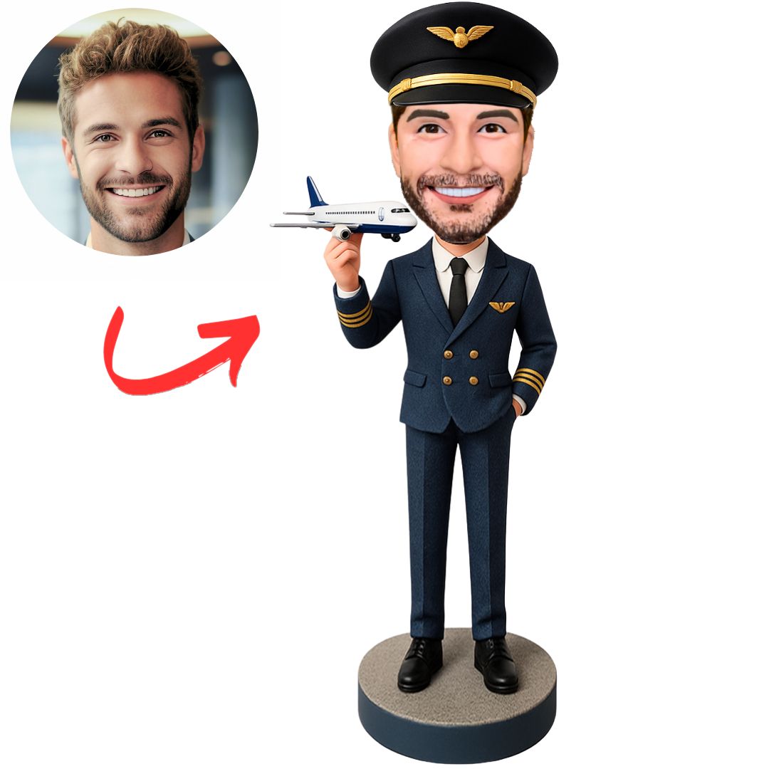 Captain Holding Airplane Model Custom Bobbleheads