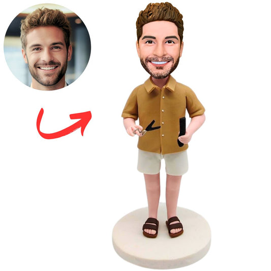 Barber Holding Scissors and Comb Custom Bobbleheads