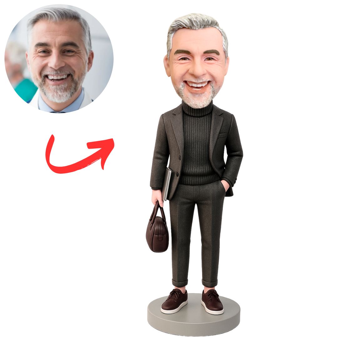 Male Boss Holding Bag and Notebook Custom Bobbleheads