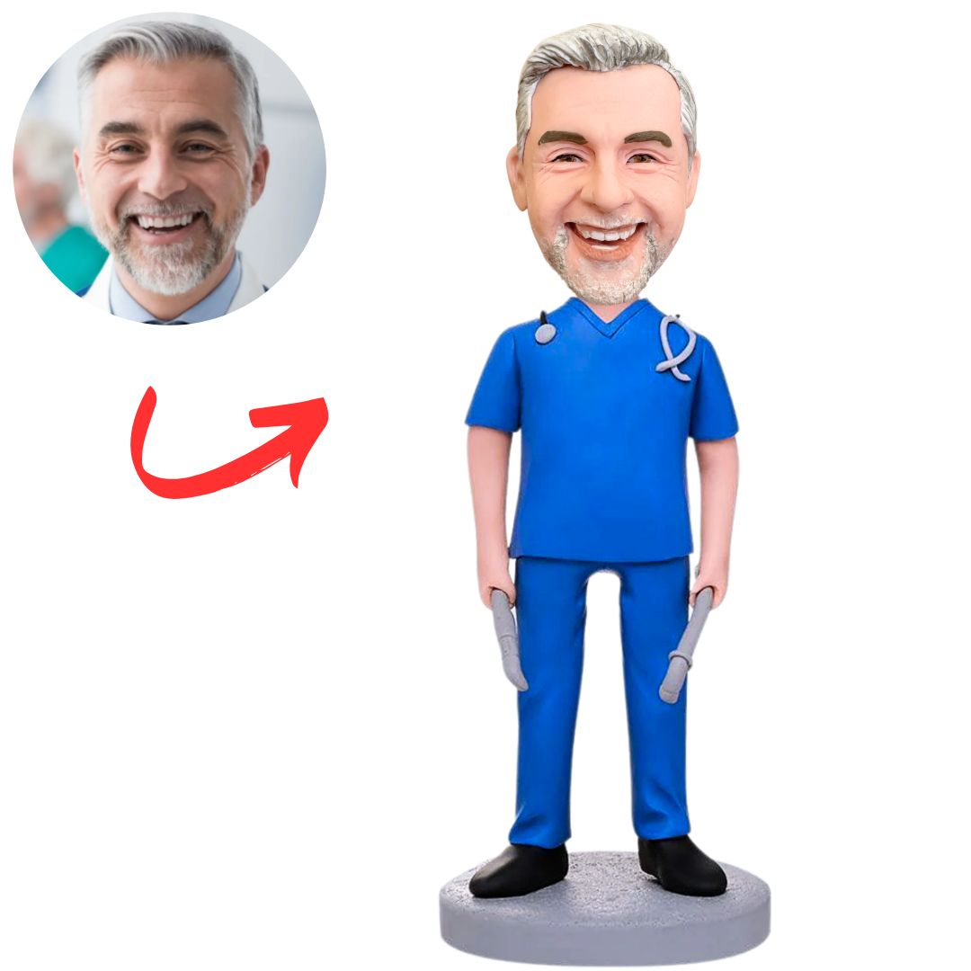 Doctor Holding Surgical Forceps Custom Bobbleheads