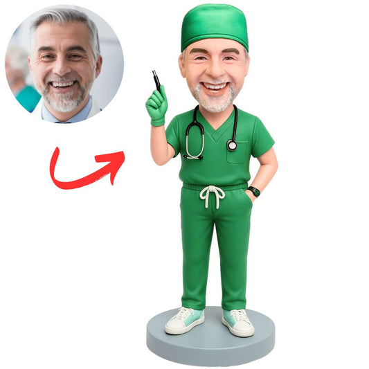 Doctor in Green Uniform Holding Scalpel Custom Bobbleheads