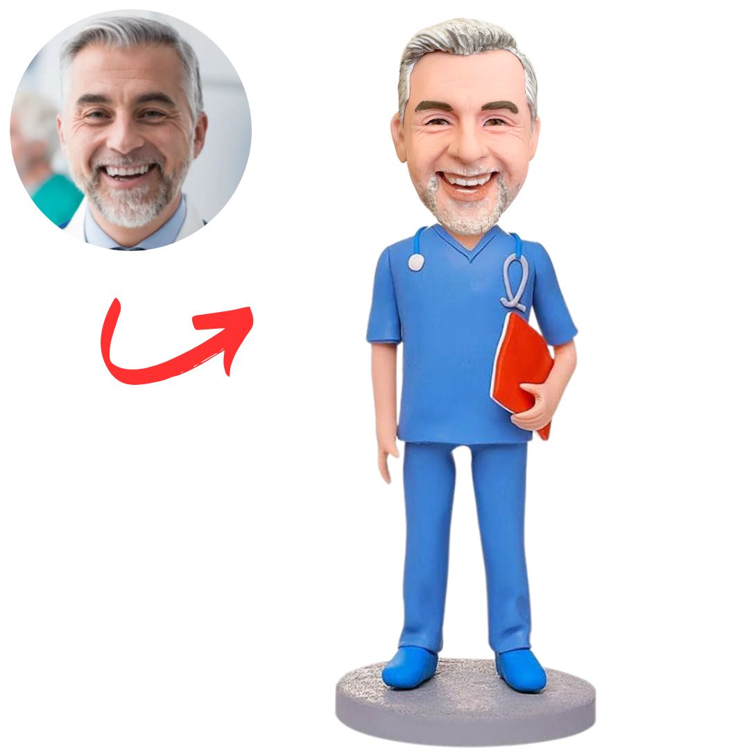 Male Doctor Holding Medical Record Book Custom Bobbleheads