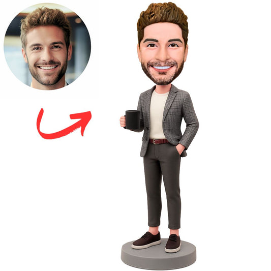 Male Boss Holding Water Cup Custom Bobbleheads