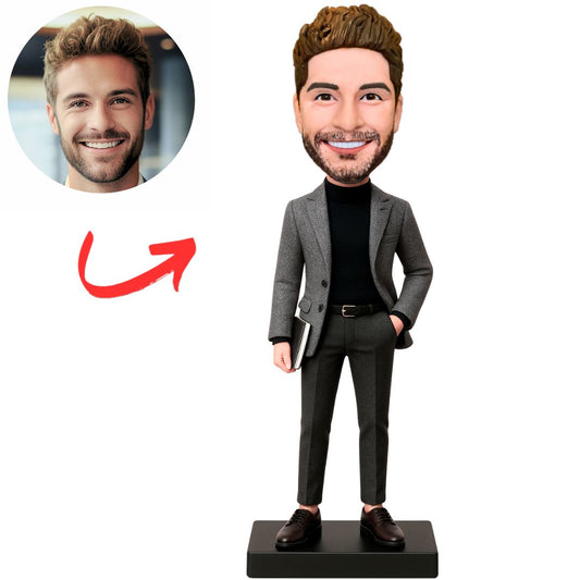 Male Boss Holding Project Record Book Custom Bobbleheads