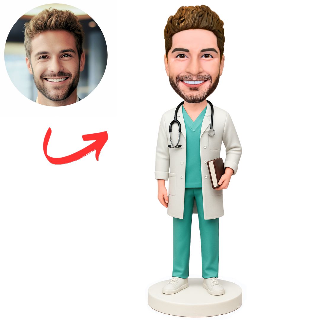 Doctor with Stethoscope in White Coat Custom Bobbleheads