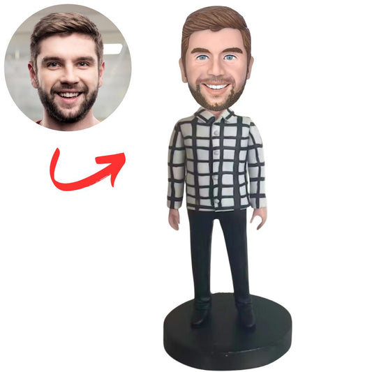 Man in Black And White Checkered Clothes Custom Bobbleheads