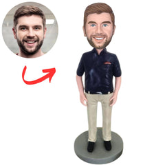 Fashionable Man in Khaki Pants Custom Bobbleheads