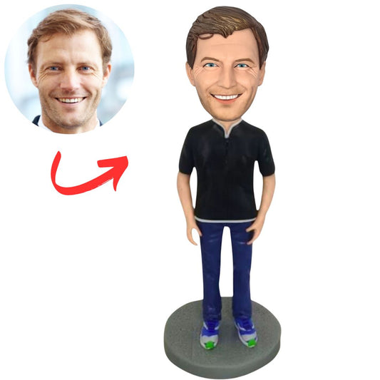 Leisure Man in Black Shirt Custom Bobbleheads