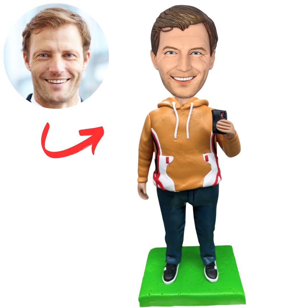 Fat Man Holding Phone Custom Bobbleheads