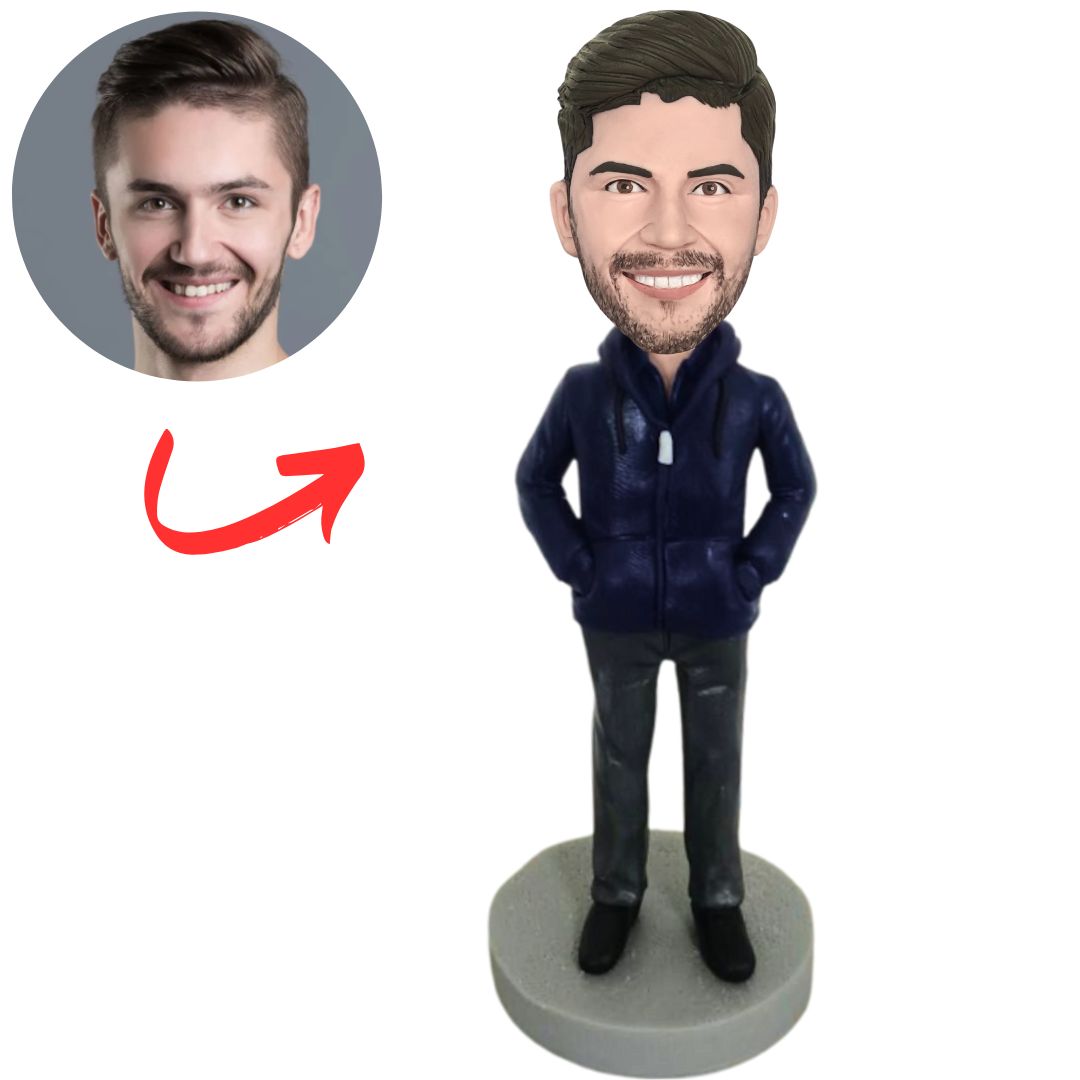 Fashionable Boy Wearing Hoodie Custom Bobbleheads