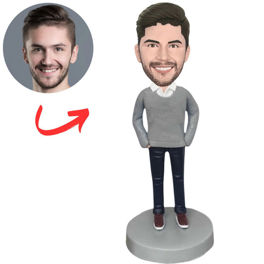 Man Wearing Grey Shirt Custom Bobbleheads