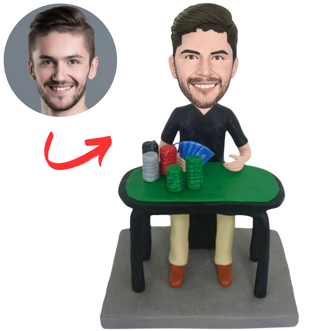 Man Sitting And Playing Cards Custom Bobbleheads