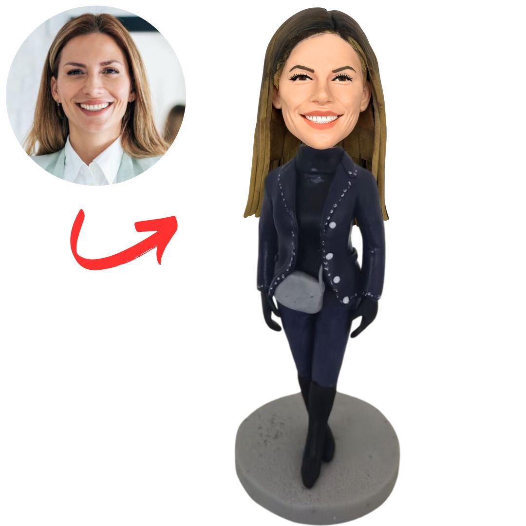Dark Blue Suit Cool Woman Custom Bobbleheads