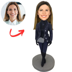 Dark Blue Suit Cool Woman Custom Bobbleheads