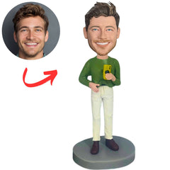 Green Shirt Modern Man Holding Phone Custom Bobbleheads