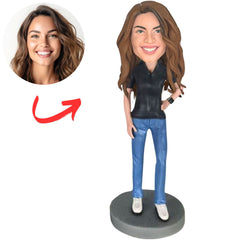 Black Shirt Cool Woman Custom Bobbleheads