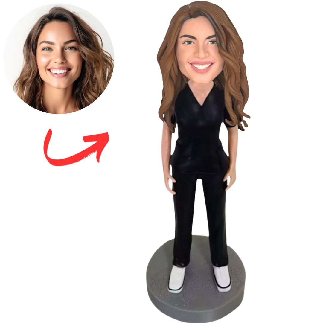 Casual Cool Girl in Blask Suit Custom Bobbleheads