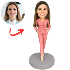 Fashion Woman in Pink Suit Custom Bobbleheads