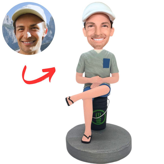 Man Sitting on a Barrel Custom Bobbleheads