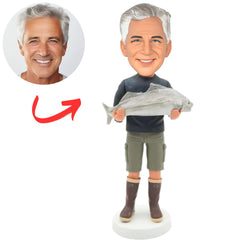 Casual Fisherman with Big Fish Custom Bobbleheads