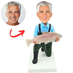 Man Squatting Holding Big Fish Custom Bobbleheads