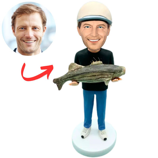 Casual Man Holding Big Fish Custom Bobbleheads