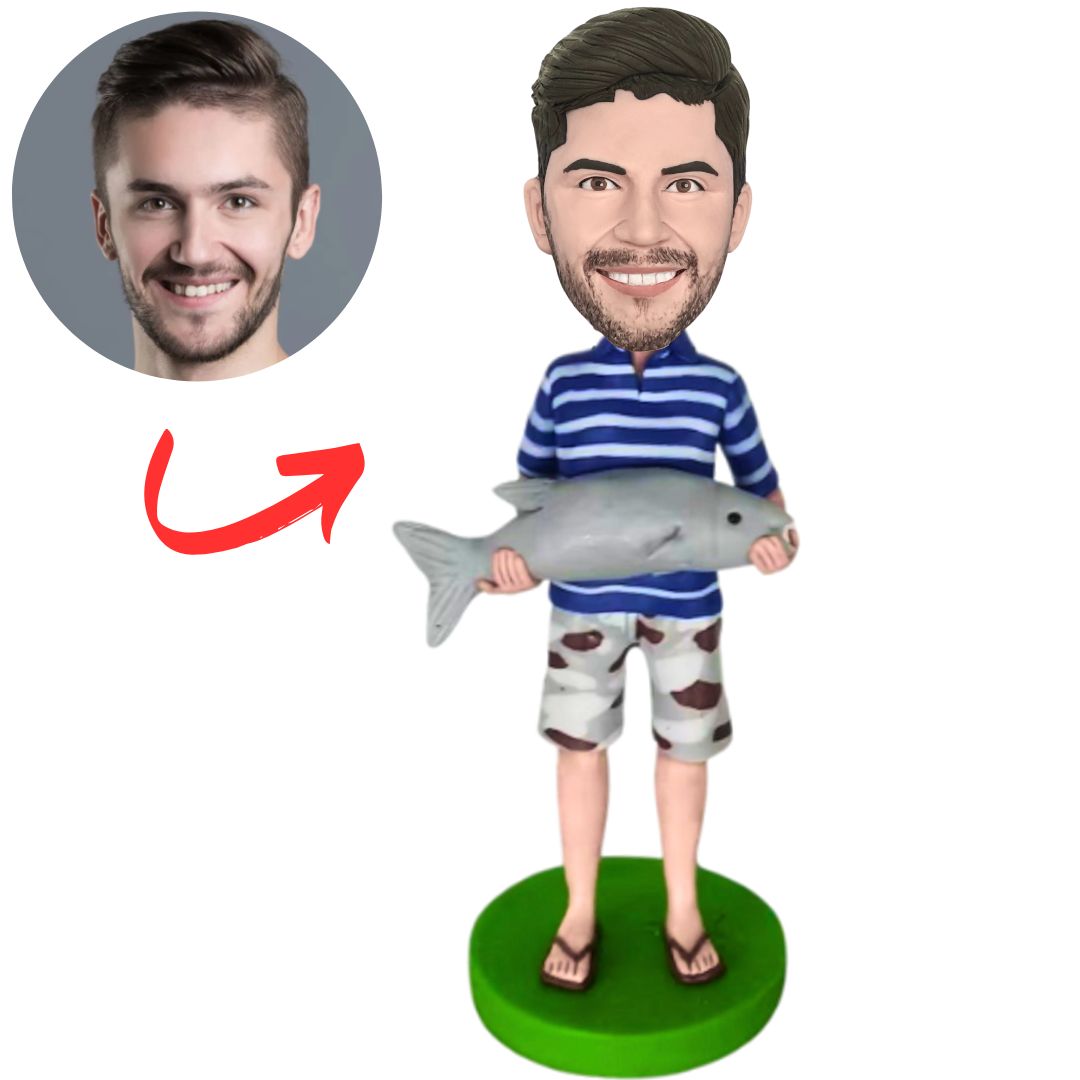 Fisherman in Striped Shirt Personalized Bobbleheads