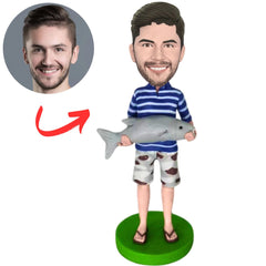 Fisherman in Striped Shirt Personalized Bobbleheads
