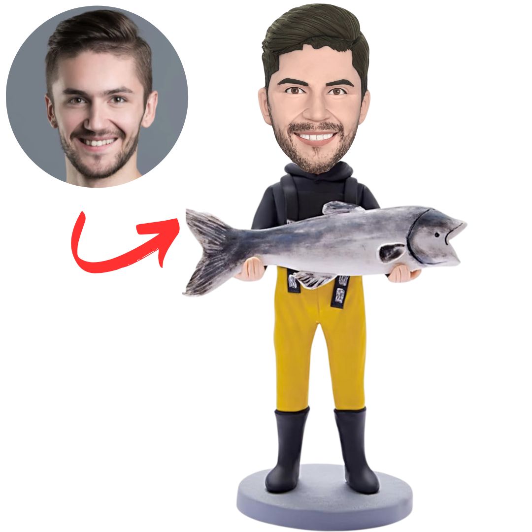 Man in Waterproof Fishing Suit Custom Bobbleheads