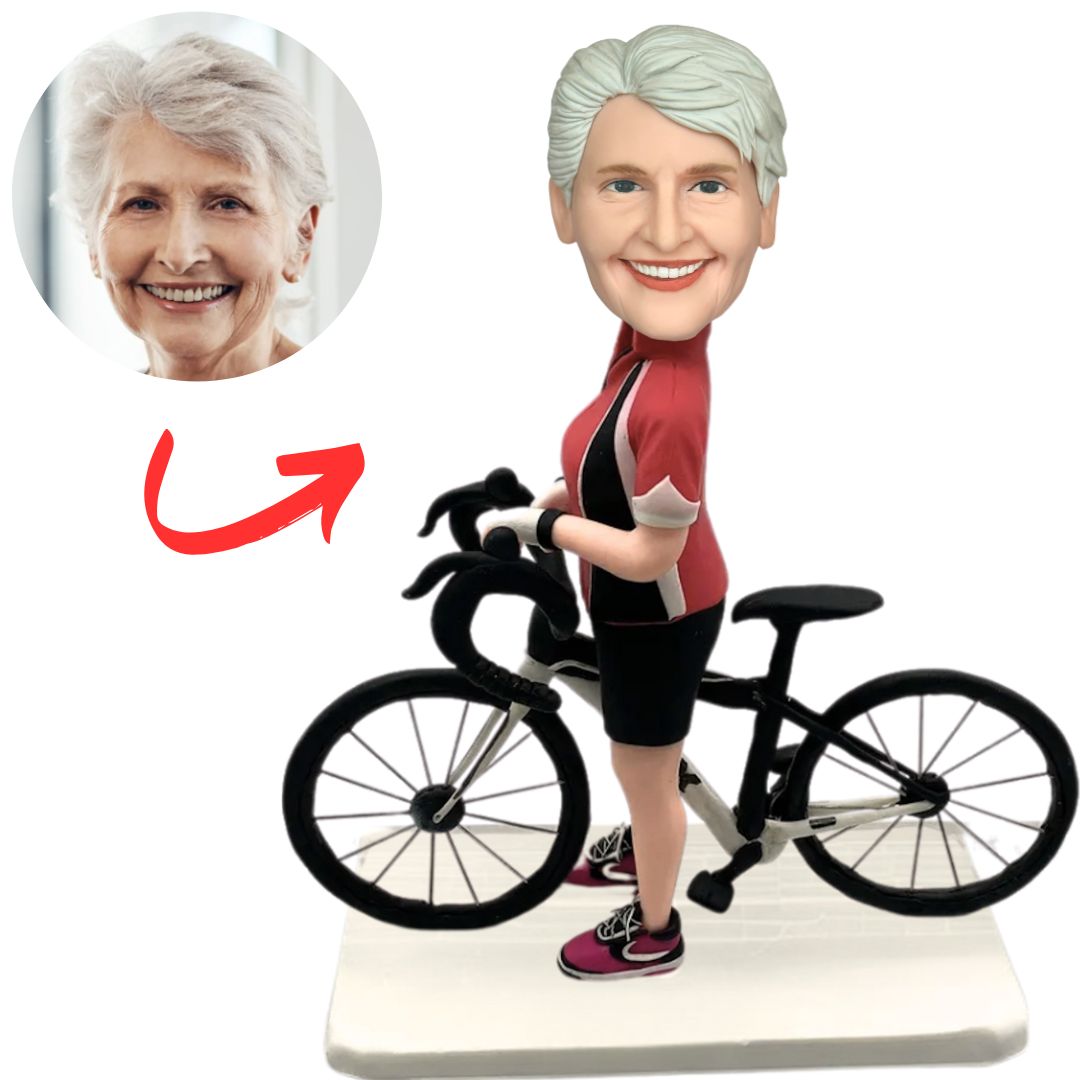 Old Lady Riding a Bicycle Custom Bobbleheads