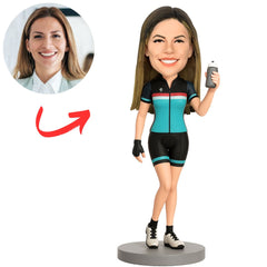 Female Rider Holding a Water Cup Custom Bobbleheads