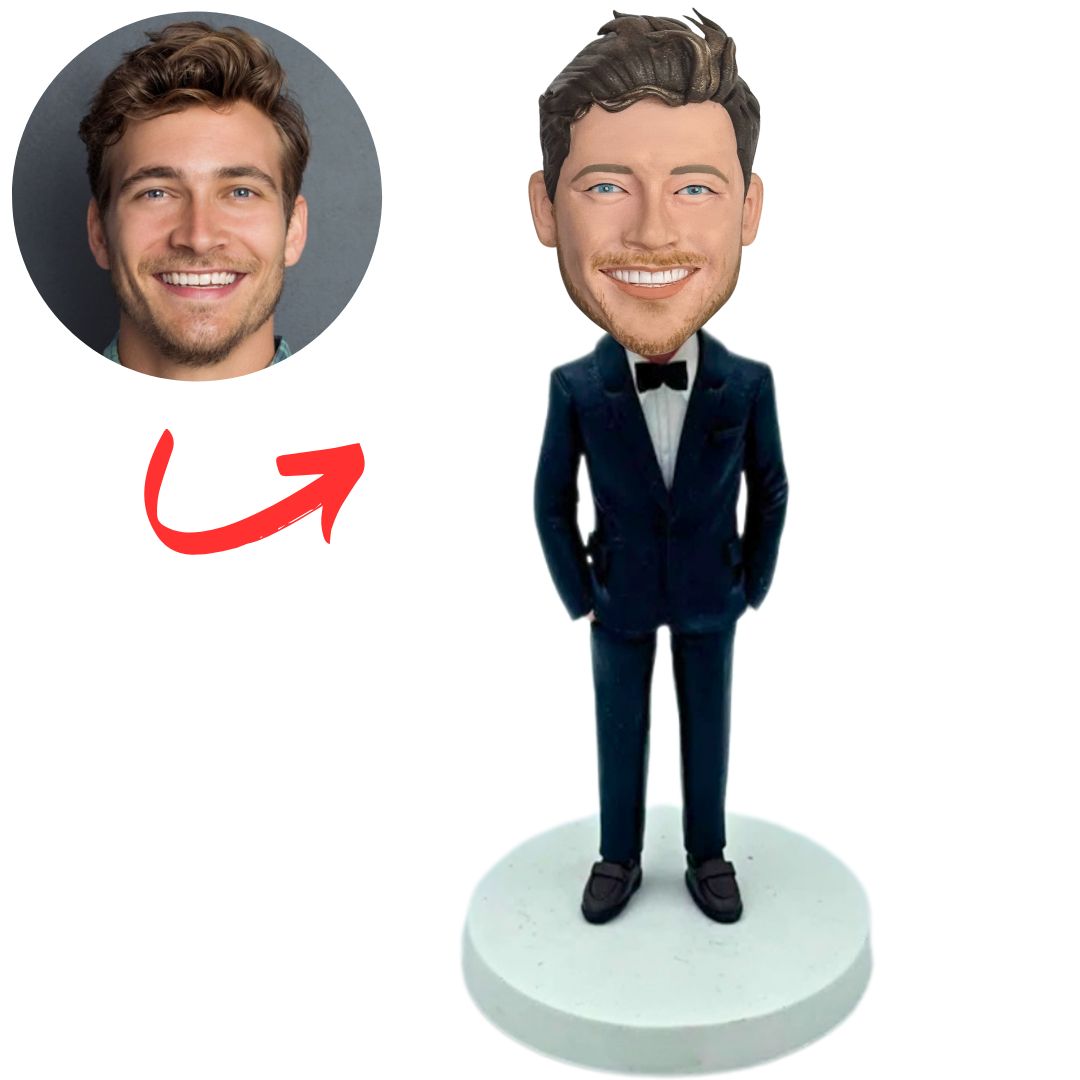 Business Man in Black Suit with Bow Tie Custom Bobbleheads
