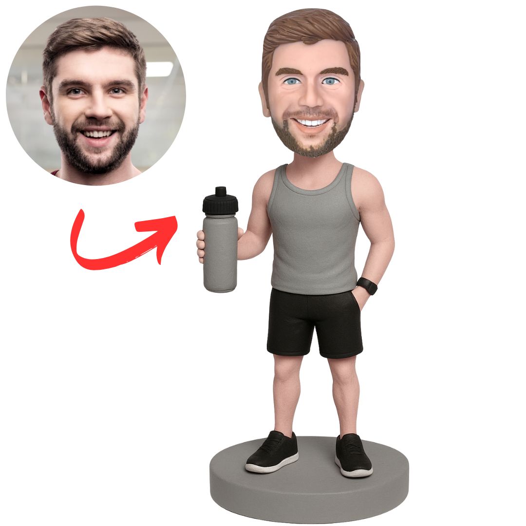 Fitness Man Holding a Water Bottle Custom Bobbleheads